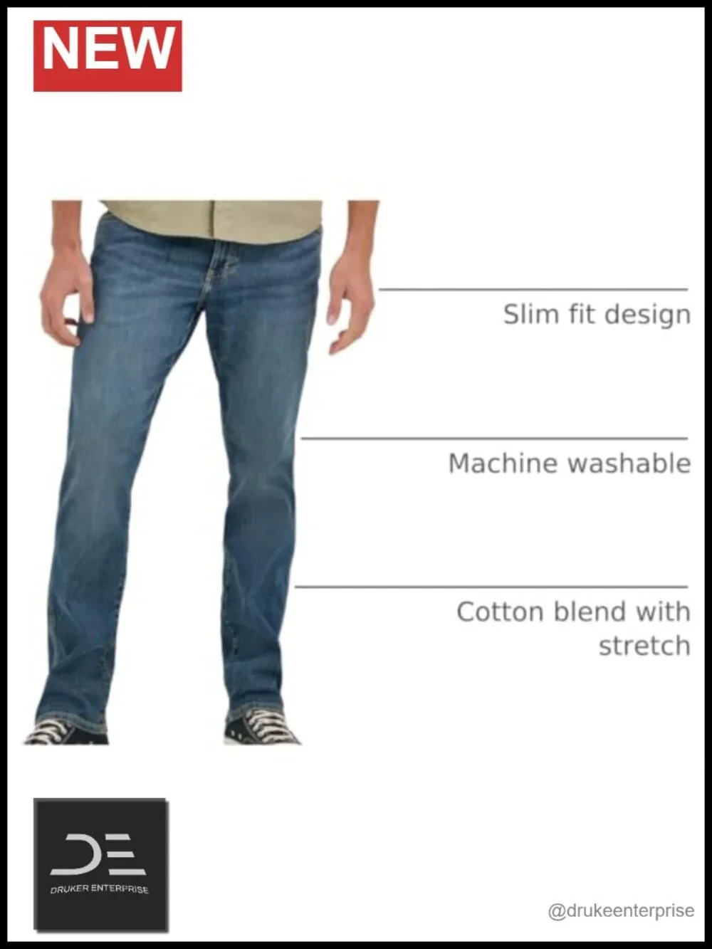 Men's Slim Fit Stretch Denim Jeans Straight Leg 5 Pocket